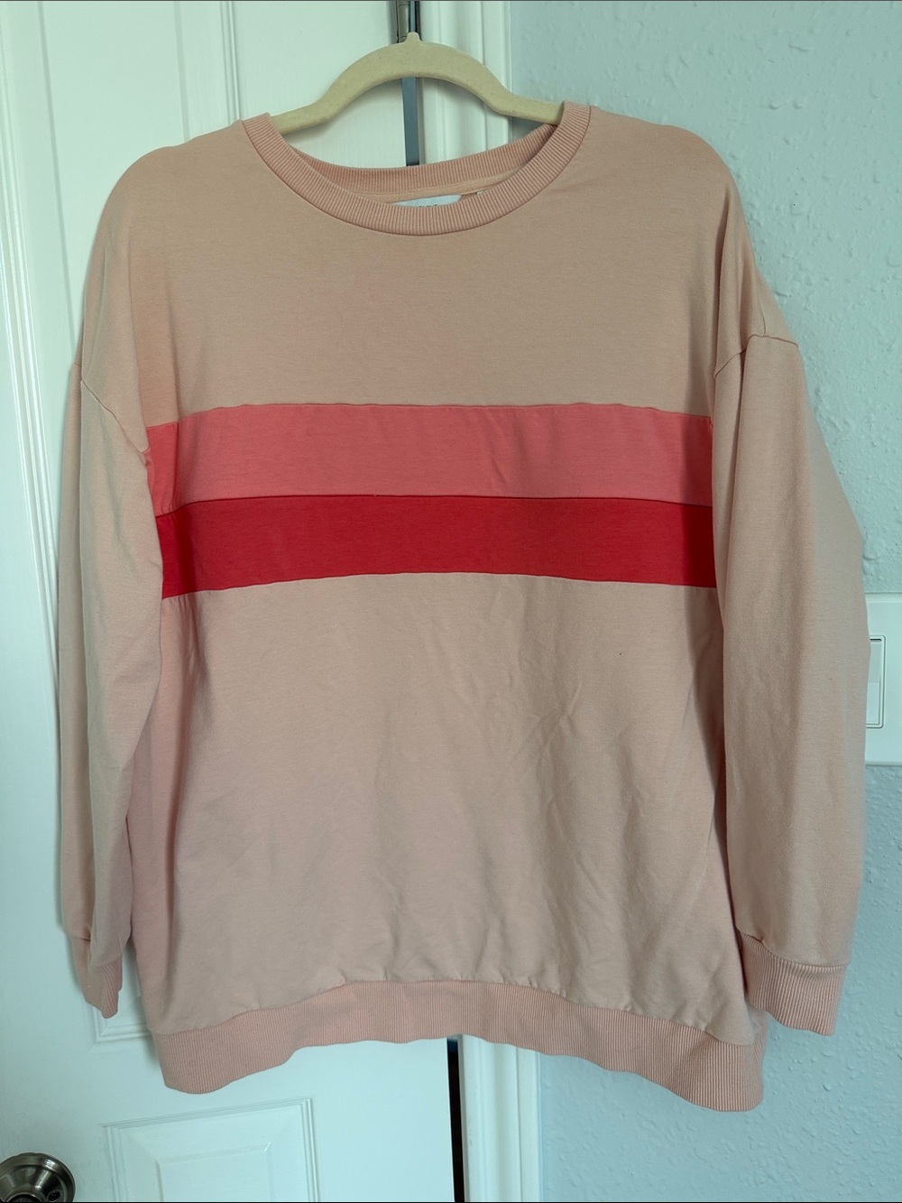 Seraphine Nursing Pink Crewneck with Coral and Red Chest Stripes